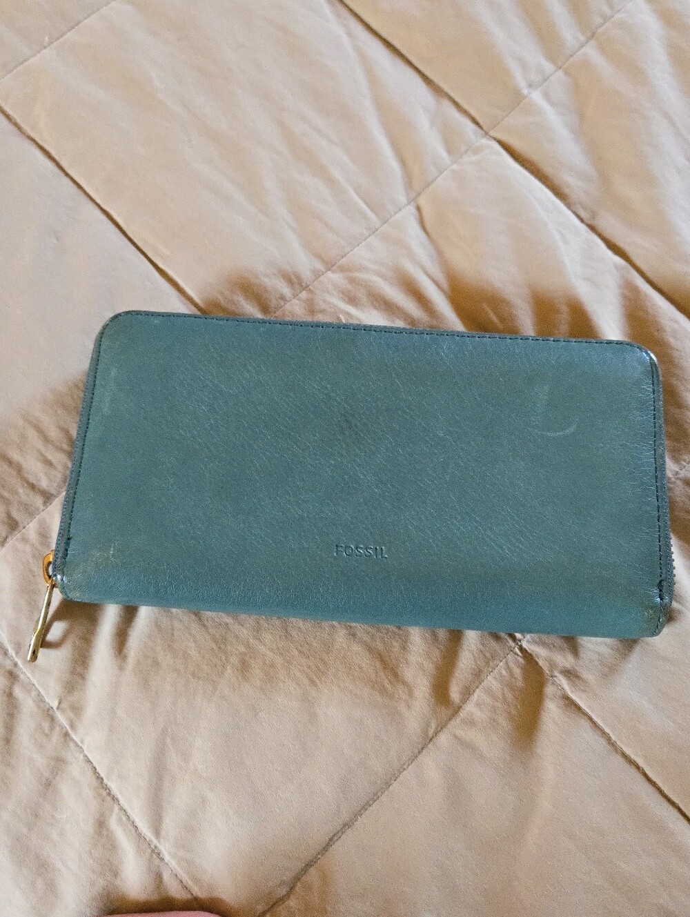 Fossil Teal Leather Zip-Around Wallet